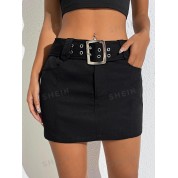 Shein Ezwear Solid Belted Skirt