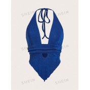 Stylish Royal Blue Backless Halter Top