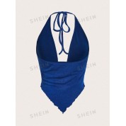 Stylish Royal Blue Backless Halter Top