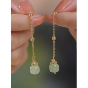 Elegant Copper Imitation Jade Long Earrings