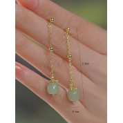 Elegant Copper Imitation Jade Long Earrings