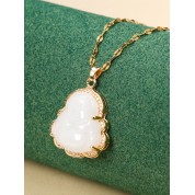 Elegant Iced Out Crystal White Jade Necklace