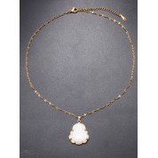 Elegant Iced Out Crystal White Jade Necklace