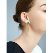 Elegant Christmas Green Jade Gold Chain Earrings