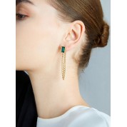 Elegant Christmas Green Jade Gold Chain Earrings