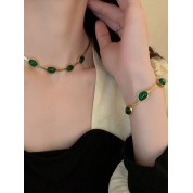 Vintage Green Jade Razor Blade Jewelry Set