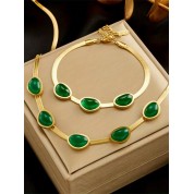 Vintage Green Jade Razor Blade Jewelry Set