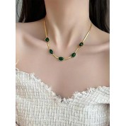 Vintage Green Jade Razor Blade Jewelry Set