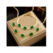 Vintage Green Jade Razor Blade Jewelry Set