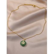 Retro Inlaid Jade Fu Word Pendant Necklace