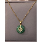 Retro Inlaid Jade Fu Word Pendant Necklace