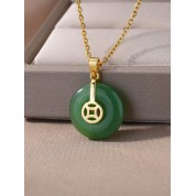 Retro Inlaid Jade Fu Word Pendant Necklace