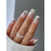 Elegant Jade White & Navy Blue False Nails Set