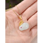 Bunny Shaped White Jade Pendant Necklace