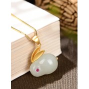 Bunny Shaped White Jade Pendant Necklace