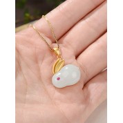 Bunny Shaped White Jade Pendant Necklace