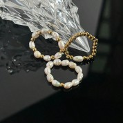 Elegant Natural Stone & Pearl Ring Set