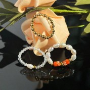 Elegant Natural Stone & Pearl Ring Set