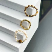 Elegant Natural Stone & Pearl Ring Set