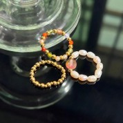 Elegant Natural Stone & Pearl Ring Set