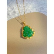 Vintage Green Jade Buddha Pendant Necklace