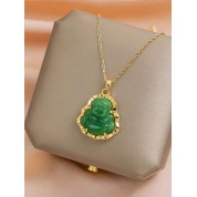 Vintage Green Jade Buddha Pendant Necklace