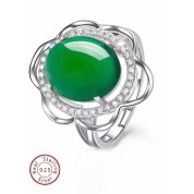 Elegant S925 Silver Green Agate Jade Ring