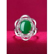 Elegant S925 Silver Green Agate Jade Ring