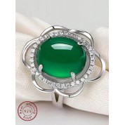 Elegant S925 Silver Green Agate Jade Ring