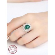 Elegant S925 Silver Green Agate Jade Ring