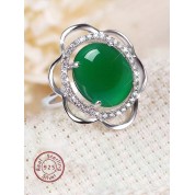 Elegant S925 Silver Green Agate Jade Ring