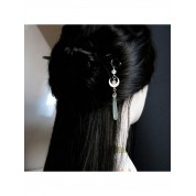 Elegant Black Wood Hairpin With Jade Tassel