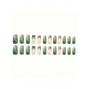 Elegant Square Jade Green False Nails Set