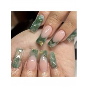 Elegant Square Jade Green False Nails Set