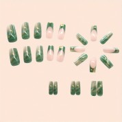 Elegant Square Jade Green False Nails Set