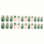 Elegant Square Jade Green False Nails Set