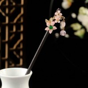 Elegant Pink Jade Flower Hair Stick