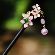 Elegant Pink Jade Flower Hair Stick