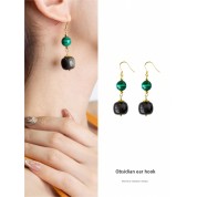 S925 Silver Obsidian Peacock Earrings