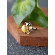 Natural Amber S925 Silver Walnut Yellow Ring