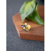 Natural Amber S925 Silver Walnut Yellow Ring