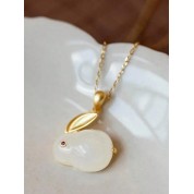 Bunny Shaped White Jade Pendant Necklace