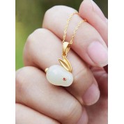 Bunny Shaped White Jade Pendant Necklace