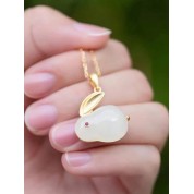 Bunny Shaped White Jade Pendant Necklace