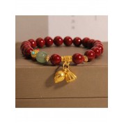 Luxurious Cinnabar Bead Lotus Pendant Bracelet