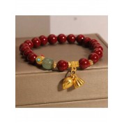 Luxurious Cinnabar Bead Lotus Pendant Bracelet