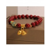 Luxurious Cinnabar Bead Lotus Pendant Bracelet