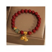 Luxurious Cinnabar Bead Lotus Pendant Bracelet