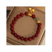 Luxurious Cinnabar Bead Lotus Pendant Bracelet