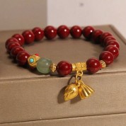 Luxurious Cinnabar Bead Lotus Pendant Bracelet